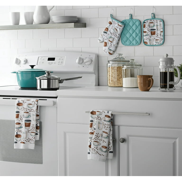 Mainstays Kitchen Towel, Oven Mitt & Pot Holder Kitchen Set, 5 Piece, Navy  Blue 