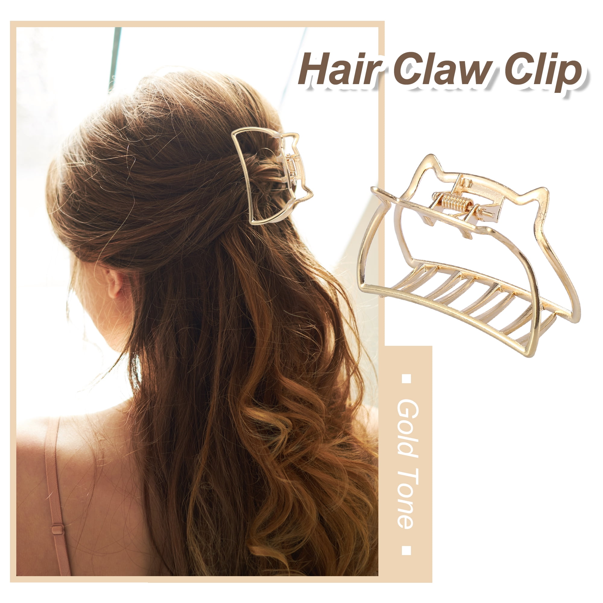 Unique Bargains 2.7 Inch Metal Hair Claw Clips Gold Tone Claw for Women Beauty