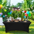thumbnail image 2 of Funda para muebles de patio, cubierta de mesa de spandex elástica de 4 pies para mesas plegables, mantel ajustable rectangular sin arrugas para fiesta, negro, 1 pieza, 2 of 5