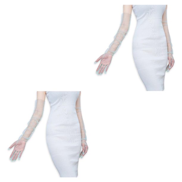 Jumpingount Guantes largos para mujer Decoración elegante para la mano Estilo simple Elegante Color sólido Guantes para los dedos de las señoras Verde claro 2piezas