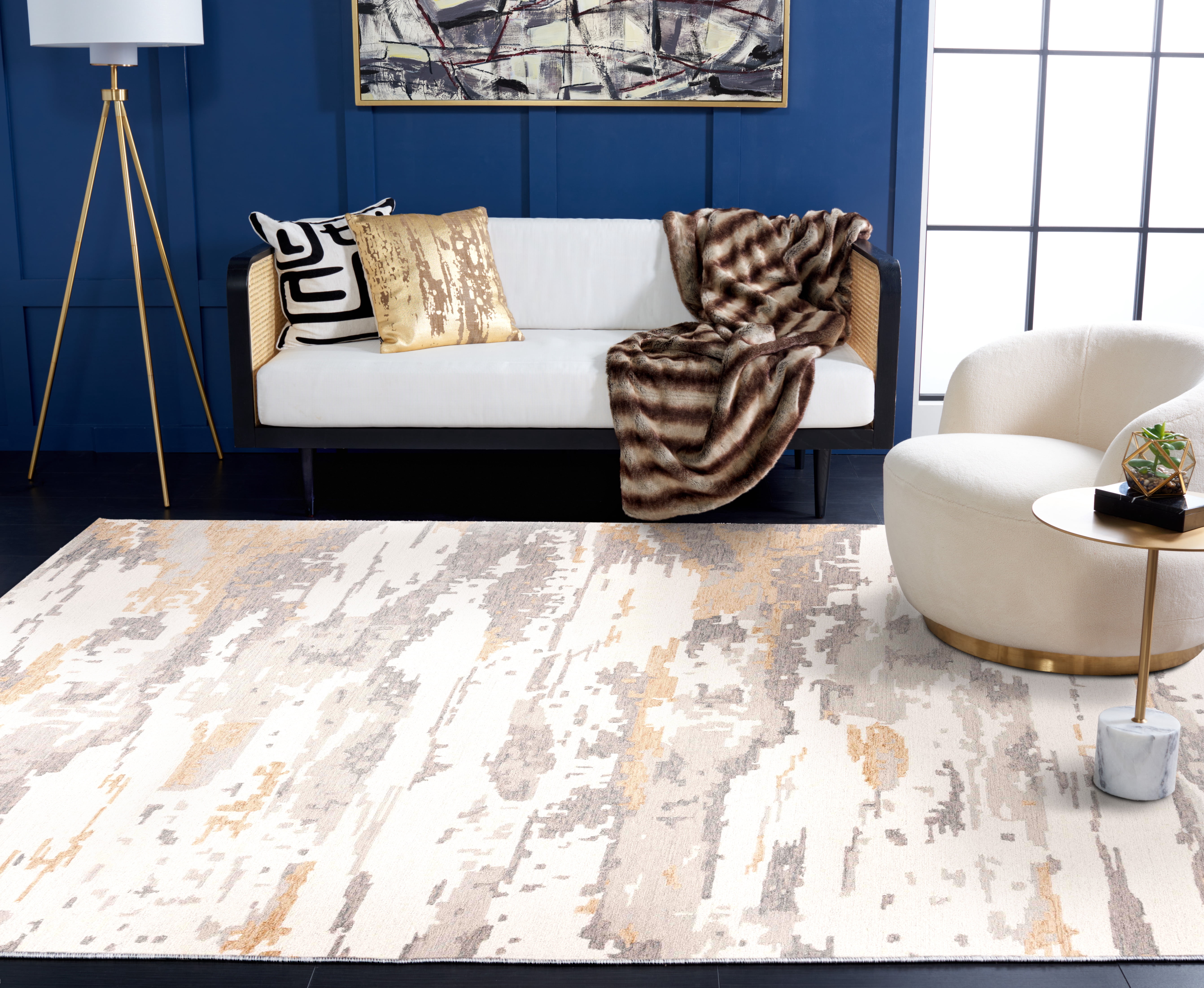 SAFAVIEH Abstract Seachlann Abstract Wool Area Rug, Ivory/Gray, 8' x 10'