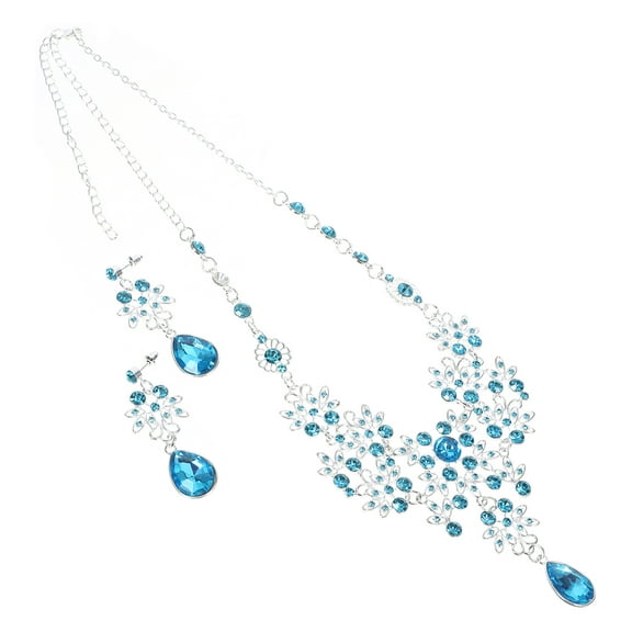 SHOWERORO Bridal Wedding Jewelry Sets 2Pcs Design Blue Necklace Earrings Set for Women