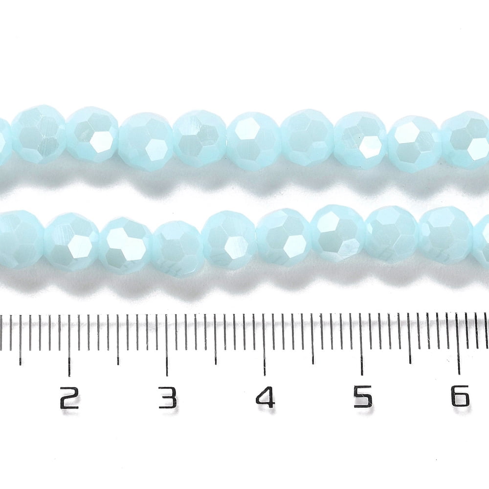20strands Electroplate Opaque Glass Beads Strands Faceted(32 Facets) Pearl Luster Round Pale Turquoise 6mm Hole: 1mm about 98~100pcs/strand 20.39~20.59 inch(51.8~52.3cm)