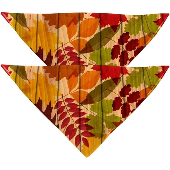 2 Pack Dog Bandana Autumn Fall Leaves on Wooden Board Girl Boy Pet Bibs Dog Scarf Kerchief Washable Bandanas Accessories for Small Medium Large Dogs Puppy Cat Pet