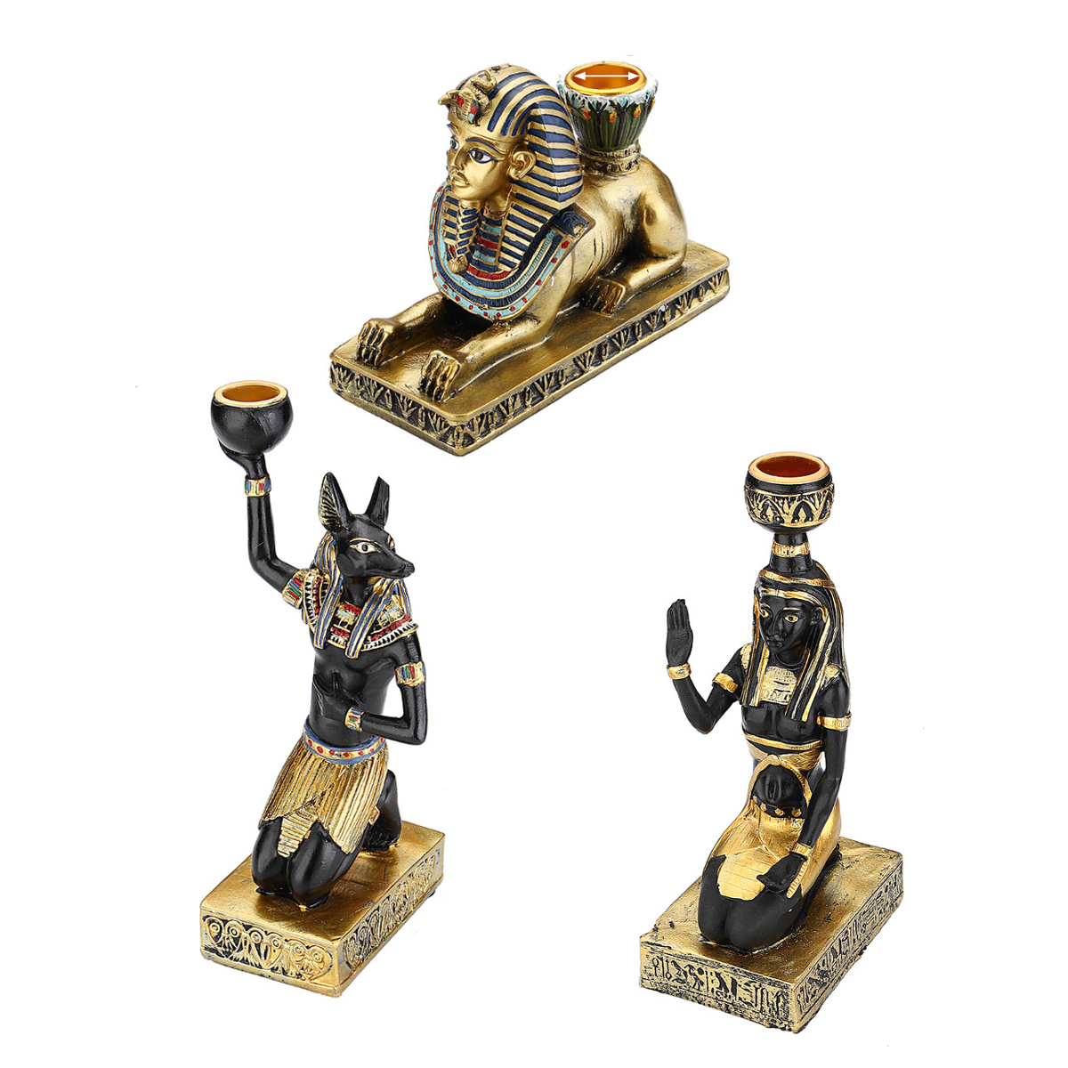 3 Types Resin Egyptian Figurine Vintage Candle Holder Statue Home