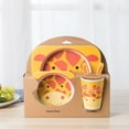 thumbnail image 2 of 5 Pcs Bamboo Fiber Cartoon Giraffe Children's Cutlery Set Environmental Friendly Kids Dinnerware Set Baby Feeding Plate Bowl Tumbler Kit, 2 of 5