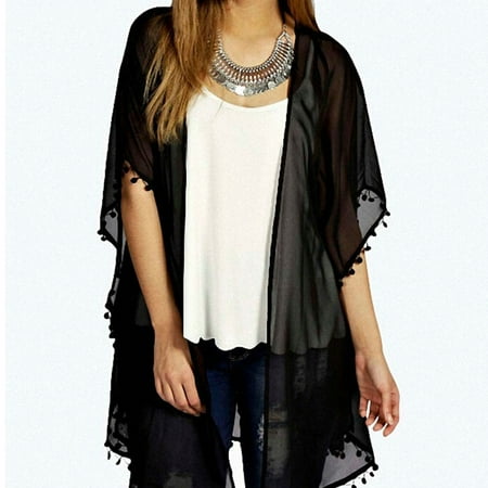 Unlined Shirt Jacket Summer Womens Boho Crochet Chiffon Cardigan Lace Floral Coat Jacket Kimono Coat Cardigan Tops New Black Size S ()