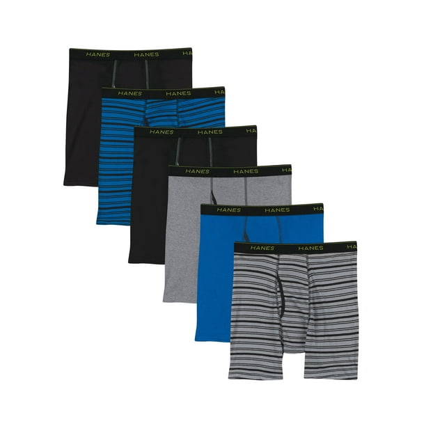 Hanes Mens Tagless Boxer Briefs 6-Pack, S, Assorted