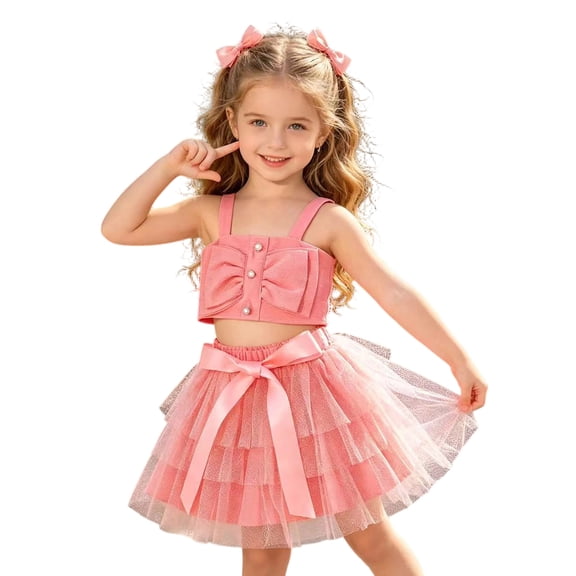 Toddler Outfits for Girls Mesh Graphic Print Square Neck Sleeveless Tank Top And Tutu Skirt 2 Piece Everyday Wear Girls' Clothing Sets 4 Years-5 Years