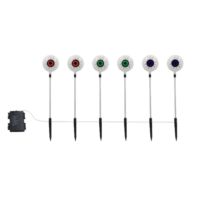 Halloween Battery Operated Six Eyeball Ground Plug Light Set – Outdoor Decor for Courtyard, Garden or Porch