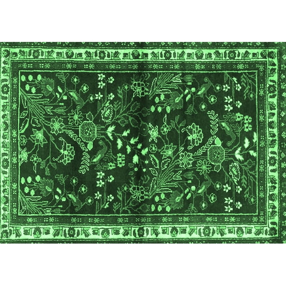 Ahgly Company Indoor Rectangle Persian Emerald Green Traditional Area Rugs, 3' x 5'