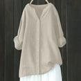 thumbnail image 2 of Aboser Womens Cotton Linen Long Shirts Plus Size Long Sleeve Shirt Tops Dressy Button Up Blouses Comfy Notch V Neck Work Shirts Casual Tunic Top, 2 of 8