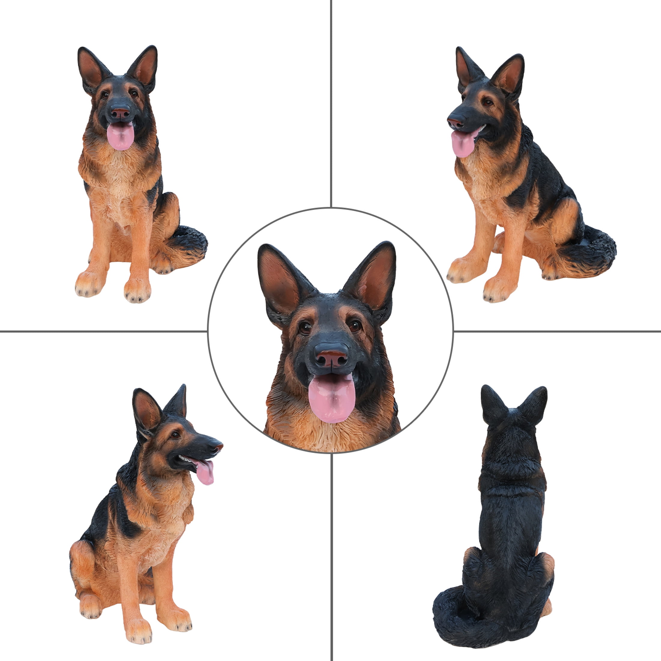 Noble House Lifelike Sitting Sitting German Shepherd Statue, Realistic Resin Animal Figurine for Outdoor Garden Decor, Black Brown
