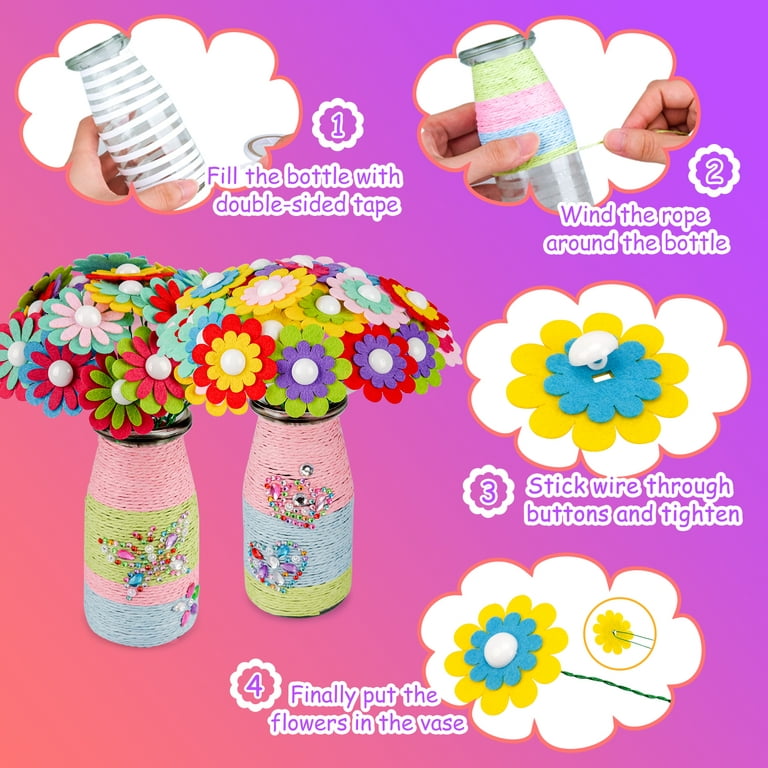 Art Craft Kits Toy for 5-10 Year Old Girl Boys, DIY Flower Crafts Kit for  Kids Age 6 7 8 Birthday Gift Felt Bouquet Flower Buttons Vase for 4-7 Year  Old Kid