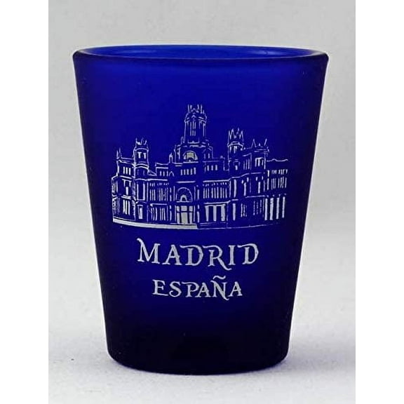 Madrid Spain Cobalt Blue Frosted Shot Glass