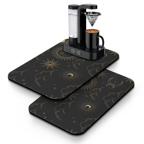 2pcs Bohemian Coffee Station Mat - Moon Phase Print Absorbent Counter Protector, Ethereal Cosmic Aesthetic Non-Slip Base