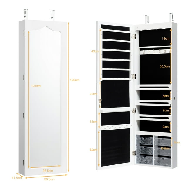 Patiojoy Lockable Wall Mounted Jewelry Armoire w/Mirror & LED Lights