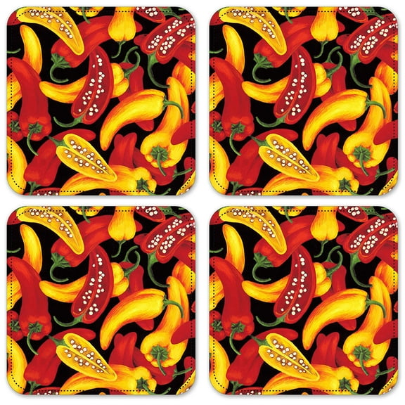 Vinyl Drink Coasters - Set of 4 - Red & Yellow Peppers