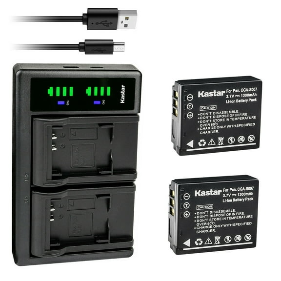 Kastar 2-Pack CGA-S007 Battery and LTD2 USB Charger Compatible with Panasonic CGA-S007 CGA-S007A CGA-S007A/1B CGA-S007E, CGR-S007, DMW-BCD10 Battery, Panasonic DE-A26, DE-A45, DE-A45BC, DE-A46 Charger