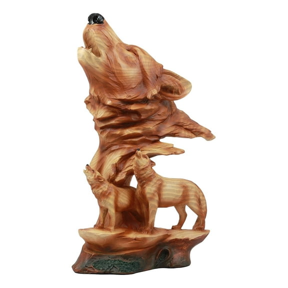 Ebros Faux Wood Three Howling Wolves Rocky Wildlife Scene Statue Decorative Lodge and Rustic Cabin Decor Sculptures and Figurines Wildlife Animal Wolves or Timberwolves Collectible Art Gifts