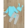 thumbnail image 4 of Inevnen My First Easter Baby Girl Boy Outfits 3PCS Infant Romper Bunny Pants Hat Clothes Set, 4 of 8