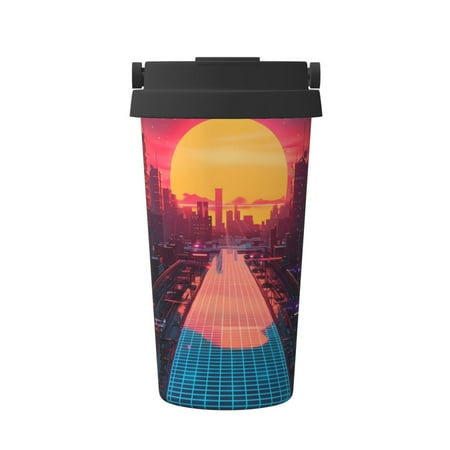 

Fuzoiu Neon Sunset Cyberpunk Cityscape Print Stainless Steel Travel Mug Vacuum Insulated Coffee Travel Mug Reusable Coffee Cup for Hot and Cold