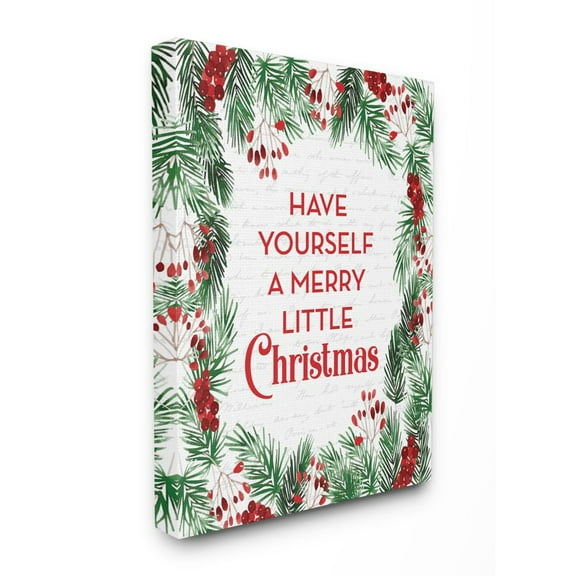 Stupell Industries Merry Little Christmas Pine Wreath Holiday Word DesignCanvas Wall Art By Artist Lettered and Lined