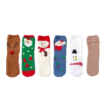 

Home Fleece Socks Coral Pairs Christmas Three- 6 Of Socks