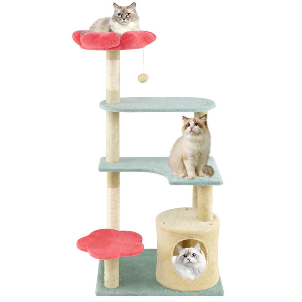 Resenkos 49-Inch Floral Cat Tree with Flower-Shaped Padded Perches, Multicolor