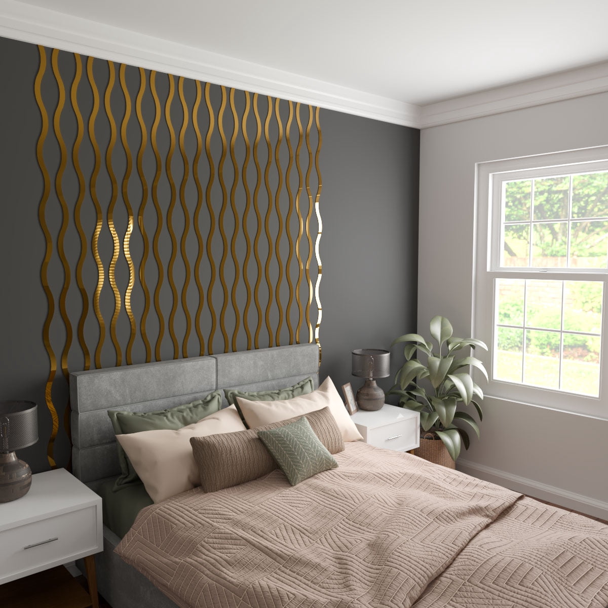 Ekena Millwork 94"H x 1/8"T Yukon Adjustable Acrylic Decorative Slat Wall Panel Kit, Gold Mirror (contains 42 Slats)