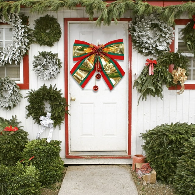 Fiudx Lazo para Árbol de Navidad, Diseño a Cuadros Rojos, Verdes y Dorados, Elegante Decoración Navideña, Decoración Navideña para Interiores y Exteriores, Celebración Invernal, Fácil de Colgar, 1 Pi