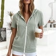 thumbnail image 5 of WAGUTH Women's Zip Up Hooded Sweatshirt Short Sleeve Lightweight Casual Jackets with Pocket for Summer Daily Sports Wear,Green,XL, 5 of 6