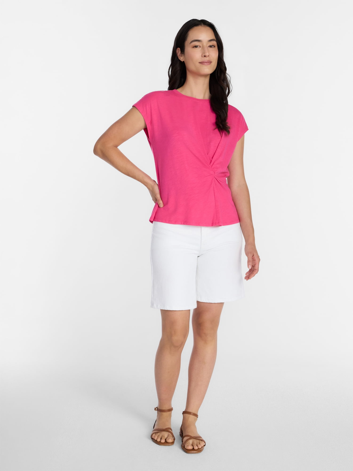 Time and Tru Women's Twist-Front Tee with Short Sleeves, Sizes XS-XXXL