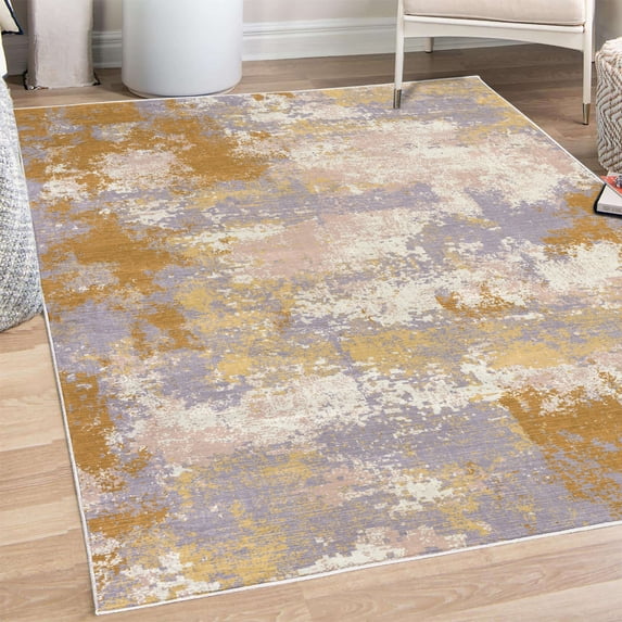 Modern Decorative Rug, Contemporary Themed Design Novelty Tones of Abstract Weathered Shapes, Quality Carpet for Bedroom Dorm and Living Room, 6 Sizes, Dark Yellow, by Ambesonne