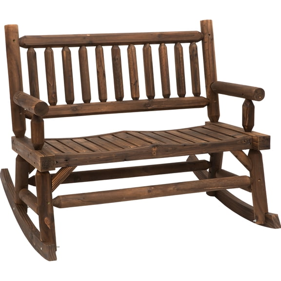 2 Rocking Chair By , Walnut - Log Shaped For Backyard Seating Build, Comfortable Seat Area, Relax Experience Wood In Hue Decorated Patio, Backyard, Garden Wide Seats, Back Relief