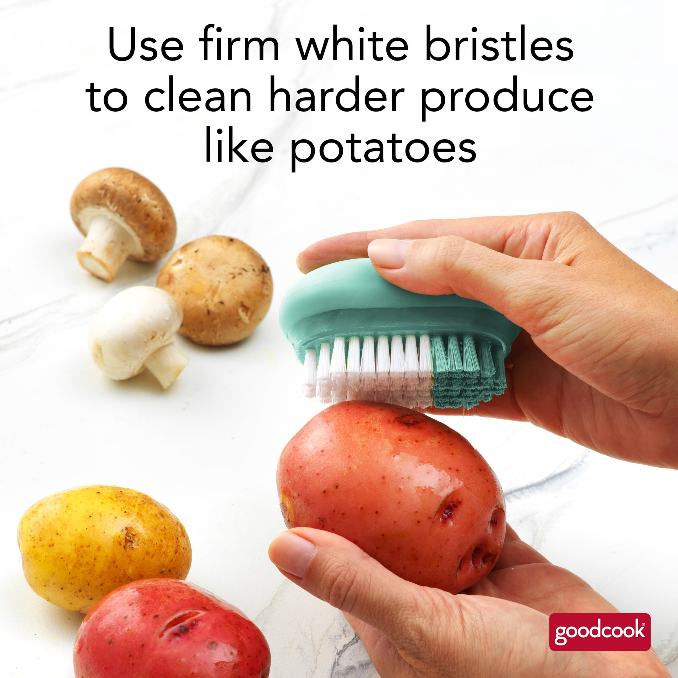 (2 pack) GoodCook Pro Veggie Brush, Firm White & Soft Mint Bristles, Ergonomic Non-Slip Handle