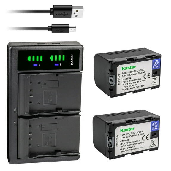 Kastar 2-Pack Battery and LTD2 USB Charger Replacement for JVC GY-HMQ10, GY-HMQ10E, GY-LS300, GY-LS300CHU, GY-HM200, GY-HM200U, GY-HM200HW, GY-HM200SP, GY-HM200SP SPORTS, GY-HM250 GY-HM250SP Cameras