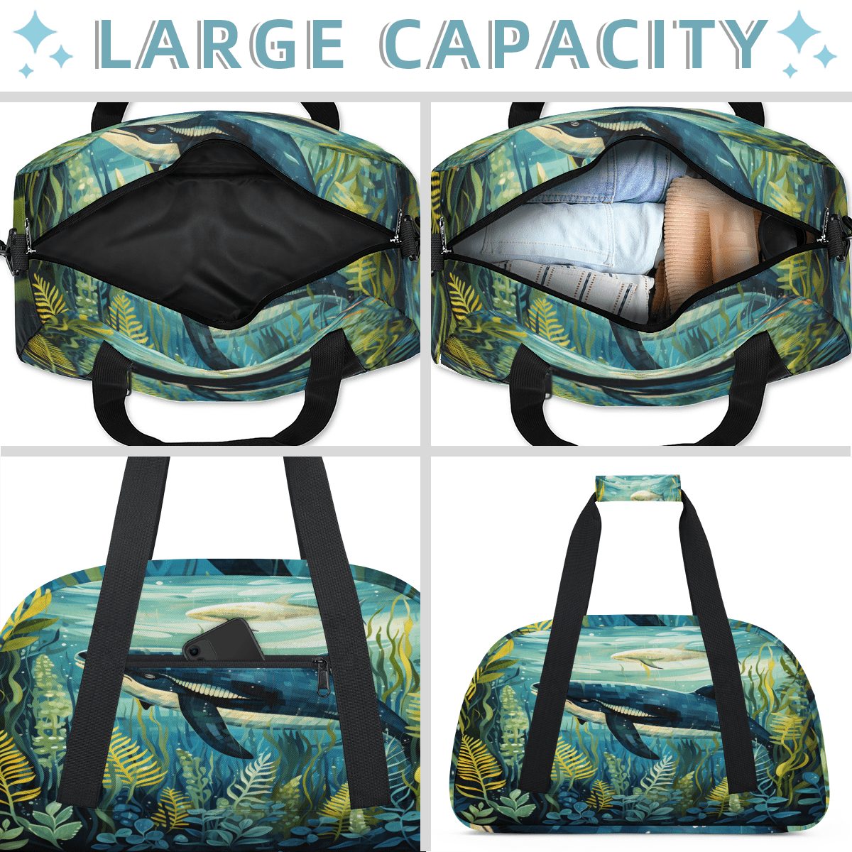 Herdesigns Dolphin Sports Duffle Bag for Women & Men, Ocean Animal Gym Bag Dance Bag Overnight Bag Carry On Weekender Travel Bag