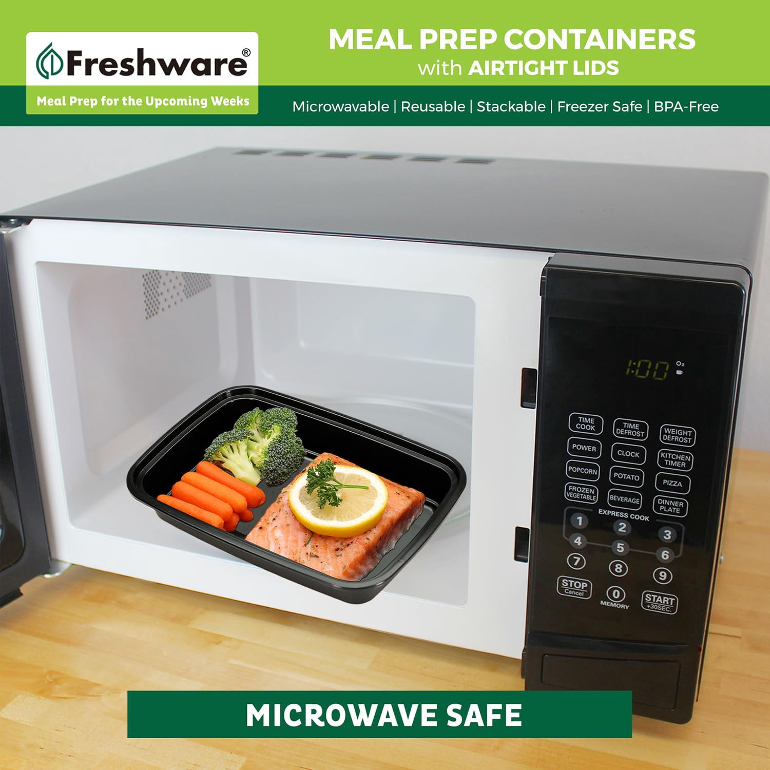 Freshware Meal Prep Containers [50 Pack] 1 Compartment with Lids, Food Storage Containers, Bento Box, BPA Free, Stackable, Microwave/Dishwasher/Freezer Safe (24 oz) C30