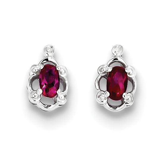 Sterling Silver Rhodium-plated Created Ruby & Diam. Earrings QBE21JUL