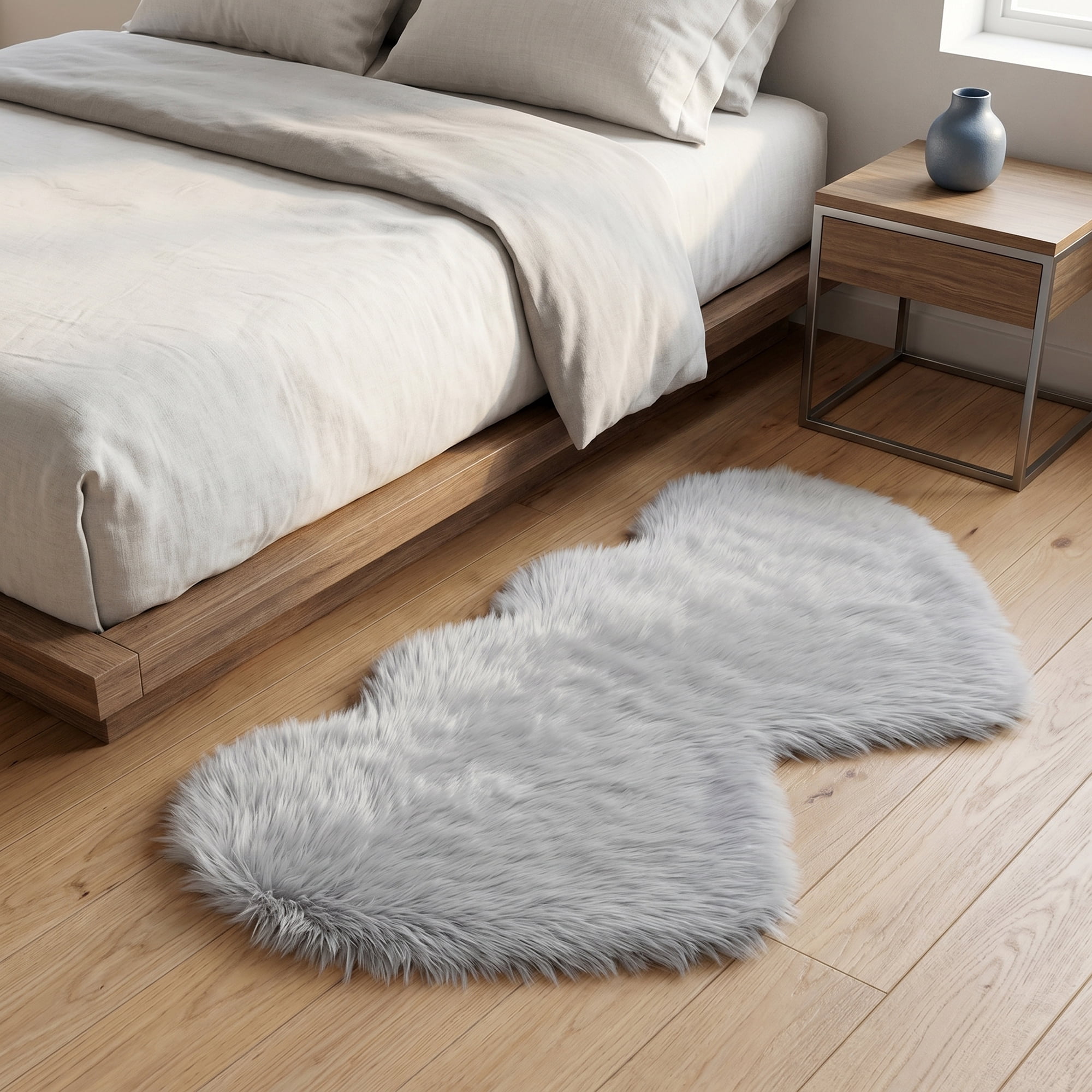 Unique Bargains Soft Fluffy Non Slip Narrow Fuzzy Shaggy Area Rug 28" x 14" Light Gray