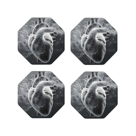 

Honeii Heart Illustration Print Leather Coaster Set of 4 Ideal for Safeguarding Your Furniture from Drinks Spills and Effortless Cleanup-Octagon