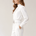 thumbnail image 4 of Mock Neck Pleated Blouses for Women, Solid Long Sleeve Lantern Cuff Elegant Shirts, Silky Lightweight Office Commute Fashion Dress Top, 4 of 6