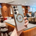 thumbnail image 3 of Compatible with Samsung Galaxy S23 Ultra Magnetic Glitter Bling Case, Luxury Love Heart Pattern Plating Case, Compatible with MagSafe for Women Girls Shockproof Soft Rubber TPU Back Cover, Gold, 3 of 11