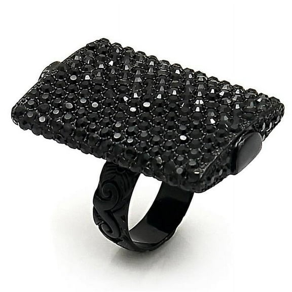 Alamode LO3590-6 Women TIN Cobalt Black Brass Ring with Top Grade Crystal in Hematite - Size 6
