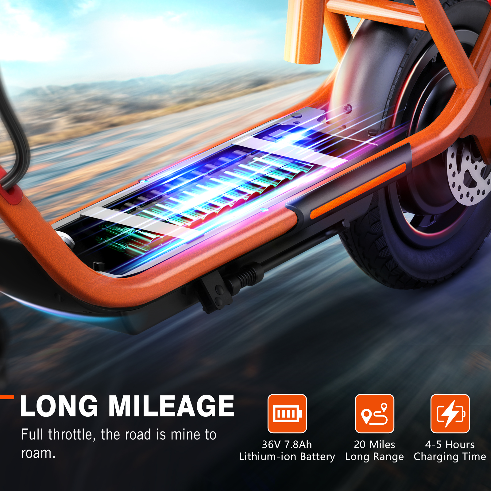 SISIGAD Electric Scooter with Seat, Pneumatic Tires, Peak 600W Motor, Top Speed 19Mph, 20 Miles Long Range, Folding E-Scooter for Commuting with Dual Braking System, Orange