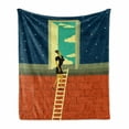 thumbnail image 1 of Retro Soft Flannel Fleece Blanket, Young Woman Climbing the Ladder Day in the Night Surreal Artwork with Distressed Look, Cozy Plush for Indoor and Outdoor Use, 50" x 70", Multicolor, by Ambesonne, 1 of 6