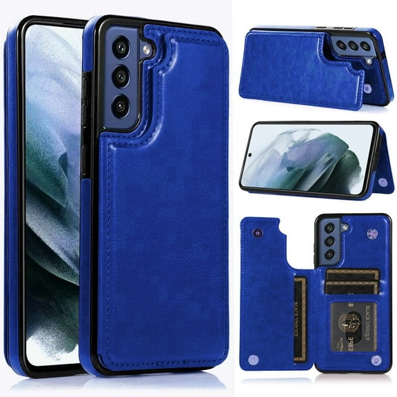 For Samsung Galaxy S22 PU Leather with [Two Magnetic Clasp] [Card Slots] Stand Function Durable Back Storage Wallet Flip Cover ,Xpm Phone Case [ Blue ]