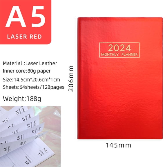 2024 Planner, Gaqring A5 Efficiency Manual Planning Notebook, 12 Month Weekly Spread with Bookmark for Daily Schedule and Appointments