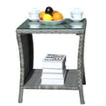 thumbnail image 2 of Gzxs Outdoor Small Patio Table w/ Glass Top, PE Rattan Coffee Table, 2-Tier Square Wicker Side Table for Patio, Balcony & Porch (Gray, 19.25"L x 19.25"W x 21"H), 2 of 7